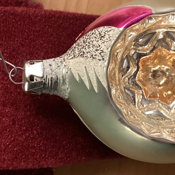 Christmas Ornament Stamped POLAND Glass Reflector Teardrop 3in PASTEL SWIRL - Picture 2 of 11